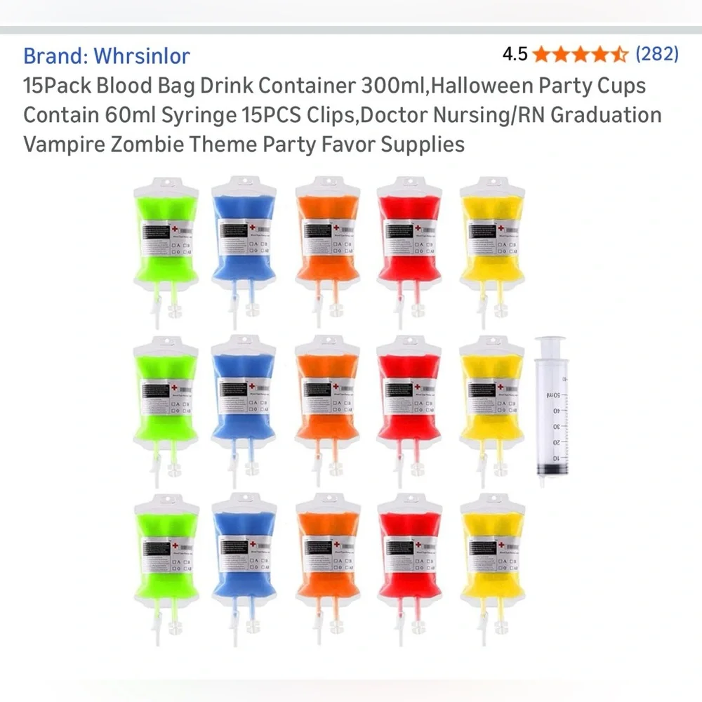NIP Blood Bag Drink Containers-  Party Cups